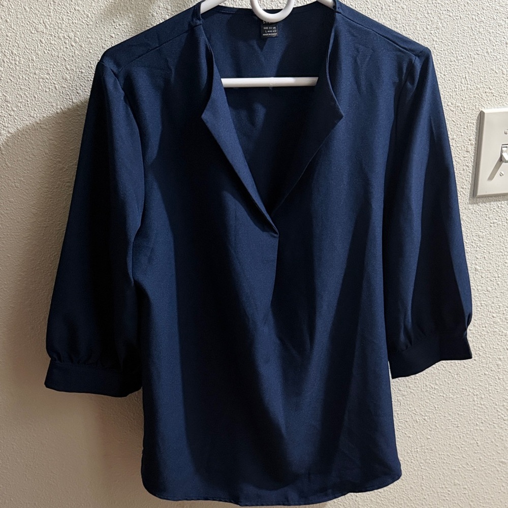SHEIN Dark Navy V-Neck Blouse